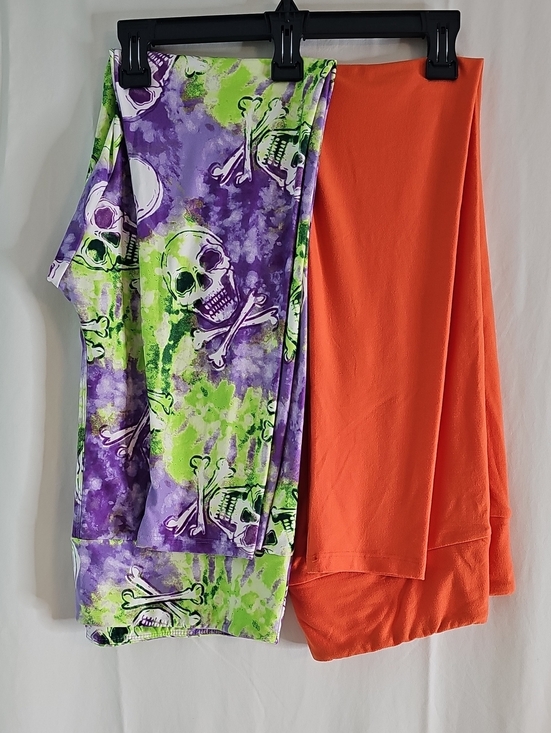 LuLaRoe Pants - Lularor Purple & Lime Skull Tie-Dye /Solid Orange